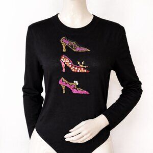 Vintage Escada Bodysuit 90s Black Beaded Top Cashmere Wool Knit Made in Germany